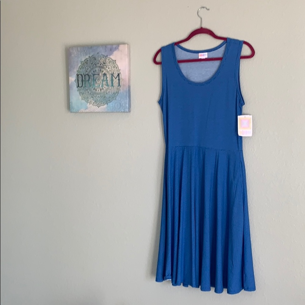 Lularoe Nicki blue and white polka dot dress NWT